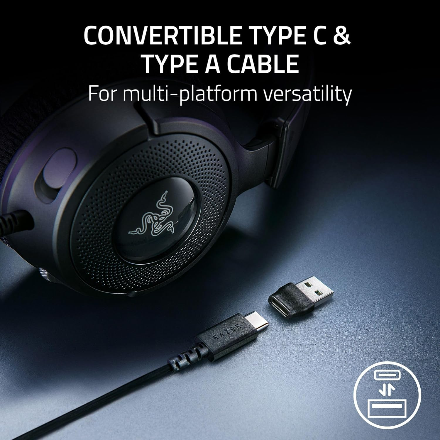 Razer Kraken V4 X Wired 40mm Drivers Cardioid Mic Memory Foam Cushions Chroma RGB Lighting Type C & Type A Cable Headset Razer Kraken V4 X Wired 40mm Drivers Cardioid Mic Memory Foam Cushions Chroma RGB Lighting Type C & Type A Cable Headset